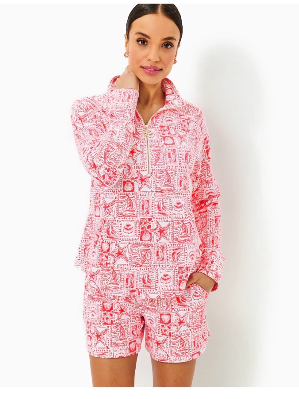 Lilly Pulitzer Pink Printed Half‑Zip Set